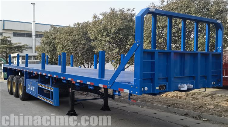 CIMC 12.5m Tri Axle Flatbed Trailer with Column for Sale In Tanzania