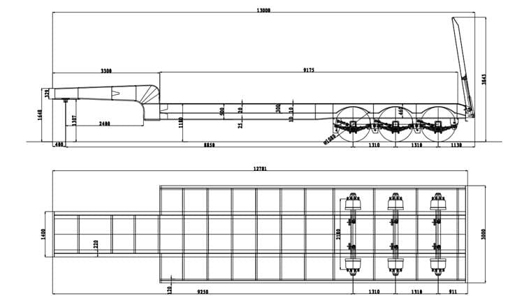 3 axles low bed truck trailer