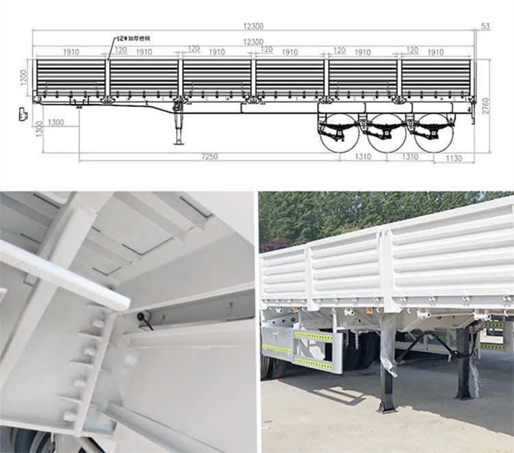 China Triaxle with Boards Semi Trailer with Side Wall