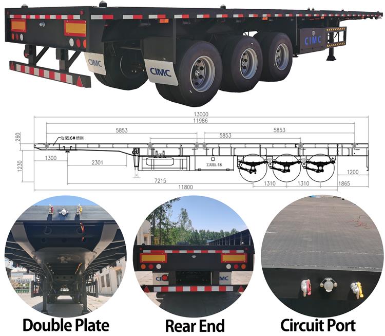 3 Axle 40 foot Flatbed Semi Trailer for Sale - CIMC trailer manufacturer 40 ft flatbed trailer for sale gooseneck parts, CIMC 40 foot flatbed semi trailer for sale use double plate to reinforce it.